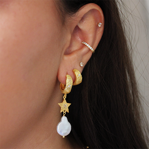 Murkani |  Cosmic Love Small Huggie With White Topaz | 18KT Yellow Gold Plate