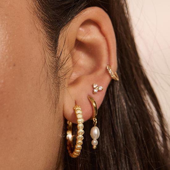 Murkani |  Double Pearl Huggies | 18KT Yellow Gold Plate