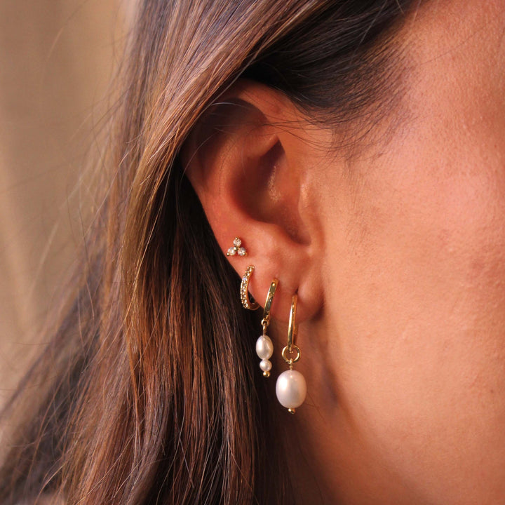 Murkani |  Double Pearl Huggies | 18KT Yellow Gold Plate