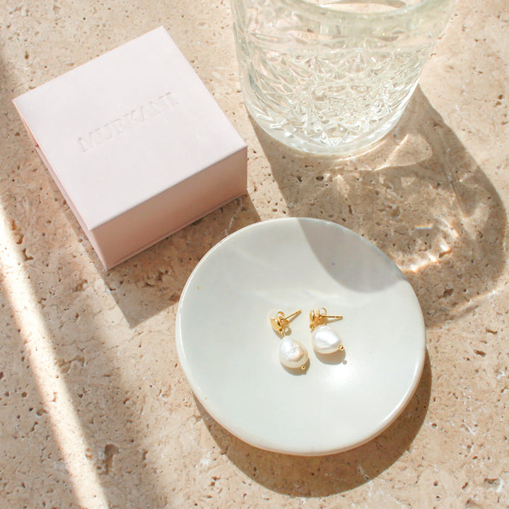 MURKANI | Halcyon Small Pearl Earrings | 18KT Yellow Gold Plate