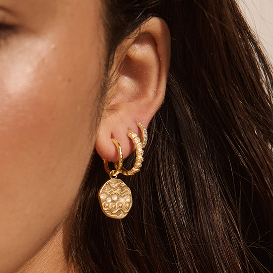 MURKANI | Soul Protector Small Shell Hoop Earrings | 18KT Yellow Gold Plate