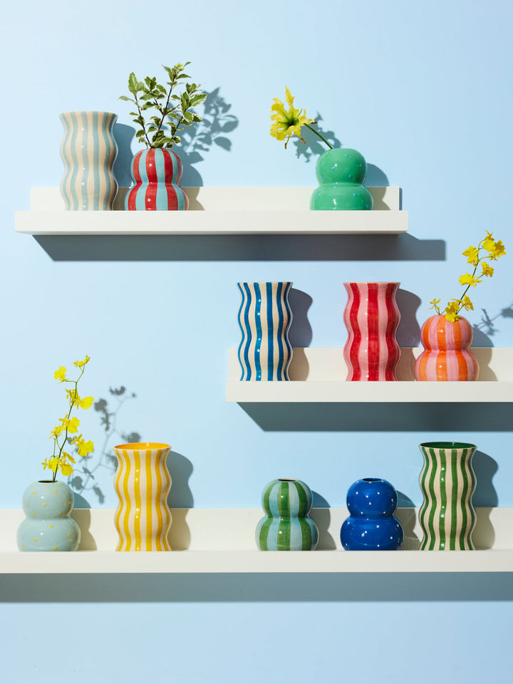 Jones and Co I FONDA GREEN BLUE STRIPE VASE - Dutch Hideout