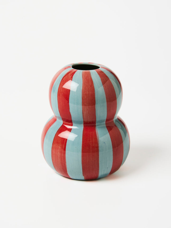 Jones and Co I FONDA BURGUNDY PALE BLUE STRIPE VASE - Dutch Hideout