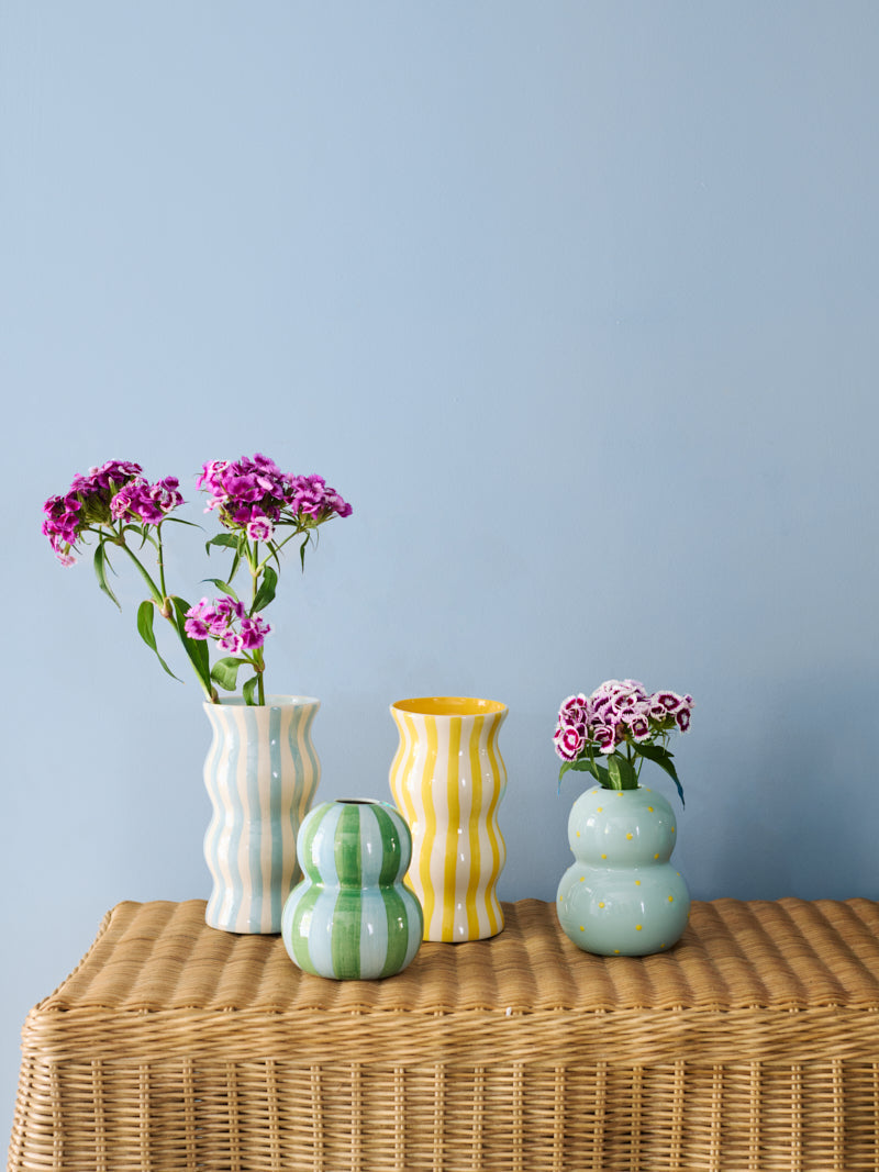 Jones and Co I FONDA PALE BLUE YELLOW DOTTY VASE - Dutch Hideout