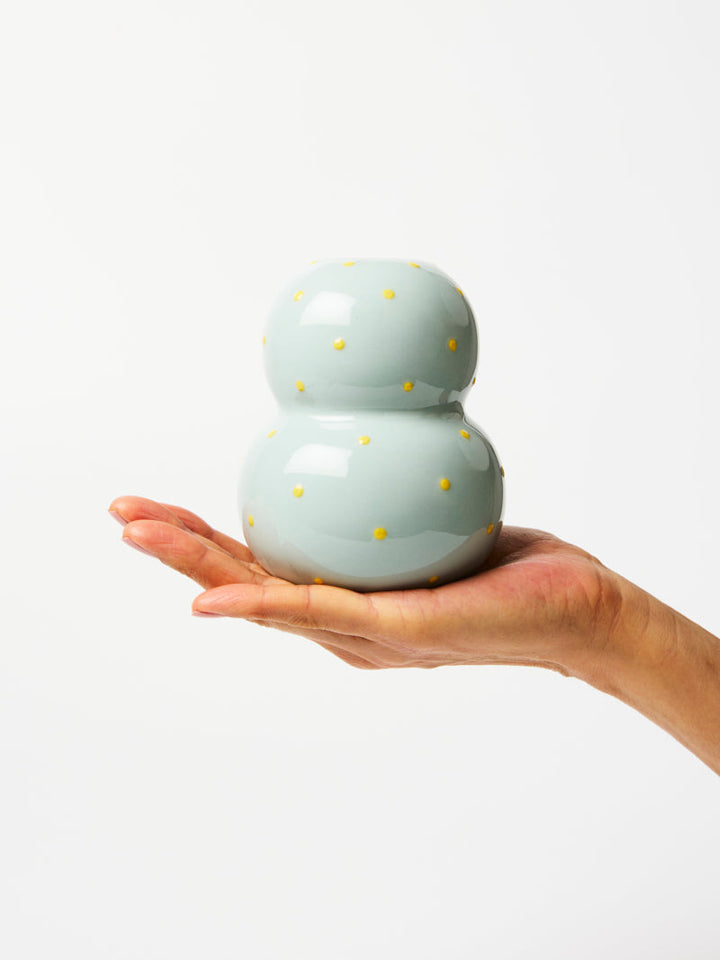 Jones and Co I FONDA PALE BLUE YELLOW DOTTY VASE - Dutch Hideout