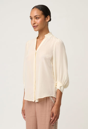 Once Was | CHLOE 100% SILK CRISS CROSS CUFFED SHIRT IN CLOUD - Dutch Hideout