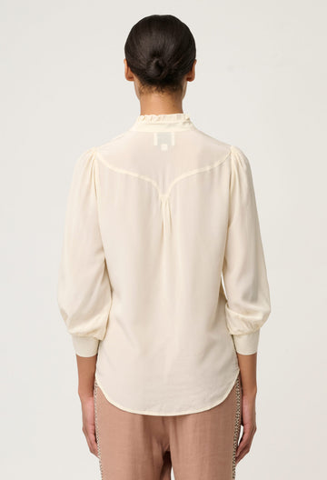 Once Was | CHLOE 100% SILK CRISS CROSS CUFFED SHIRT IN CLOUD - Dutch Hideout