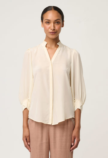 Once Was | CHLOE 100% SILK CRISS CROSS CUFFED SHIRT IN CLOUD - Dutch Hideout