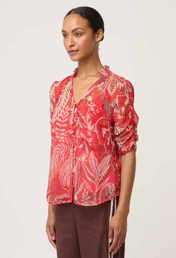 Once Was | LUNETTE VISCOSE CHIFFON BLOUSE IN CRIMSON PALMS