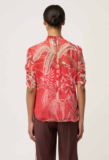 Once Was | LUNETTE VISCOSE CHIFFON BLOUSE IN CRIMSON PALMS