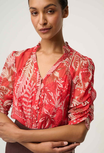 Once Was | LUNETTE VISCOSE CHIFFON BLOUSE IN CRIMSON PALMS