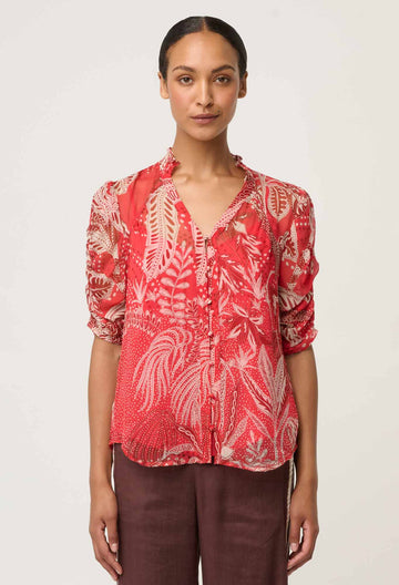 Once Was | LUNETTE VISCOSE CHIFFON BLOUSE IN CRIMSON PALMS