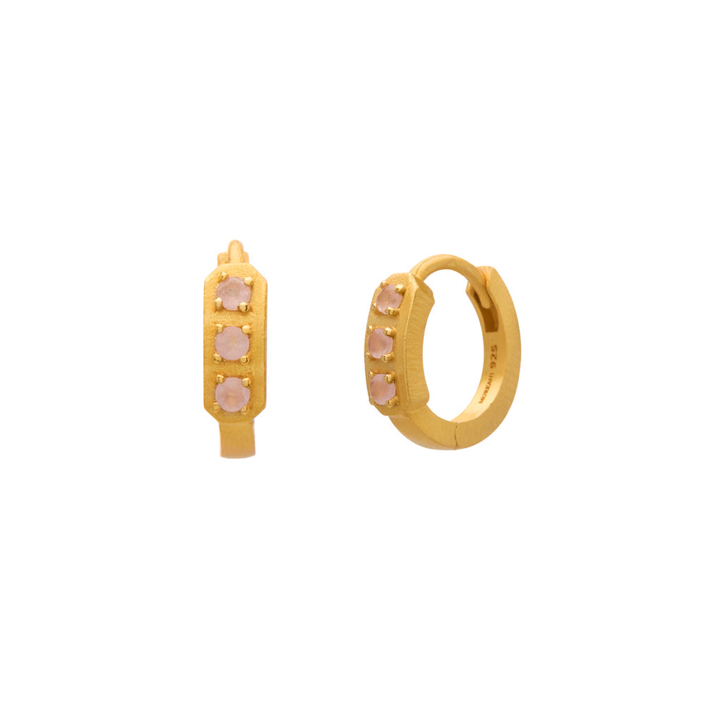 MURKANI | Rose Quartz Huggies | Yellow Gold Plated - Dutch Hideout
