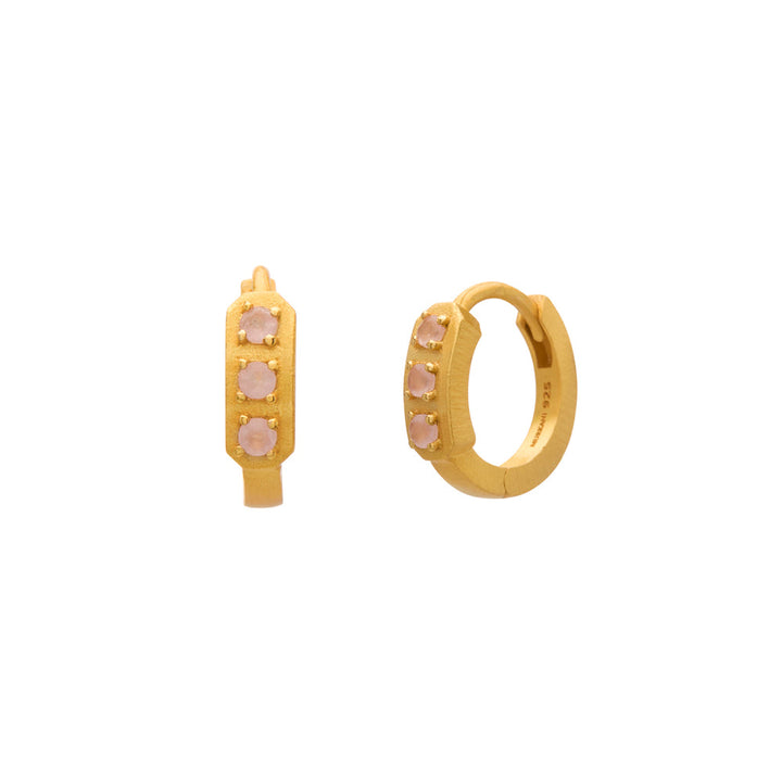 MURKANI | Rose Quartz Huggies | Yellow Gold Plated - Dutch Hideout