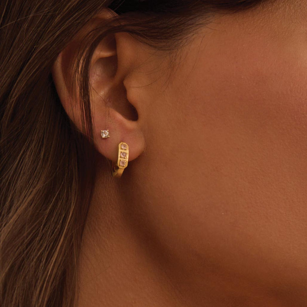 MURKANI | Rose Quartz Huggies | Yellow Gold Plated - Dutch Hideout