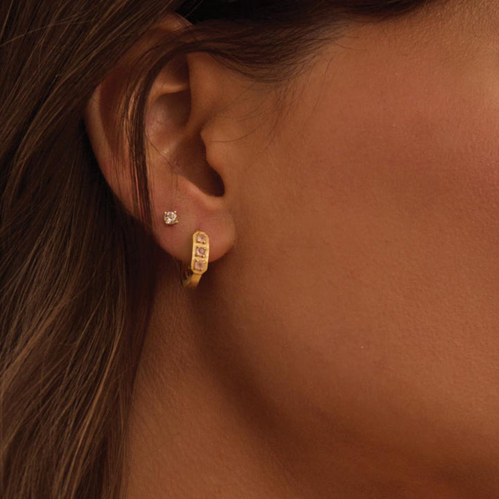 MURKANI | Rose Quartz Huggies | Yellow Gold Plated - Dutch Hideout