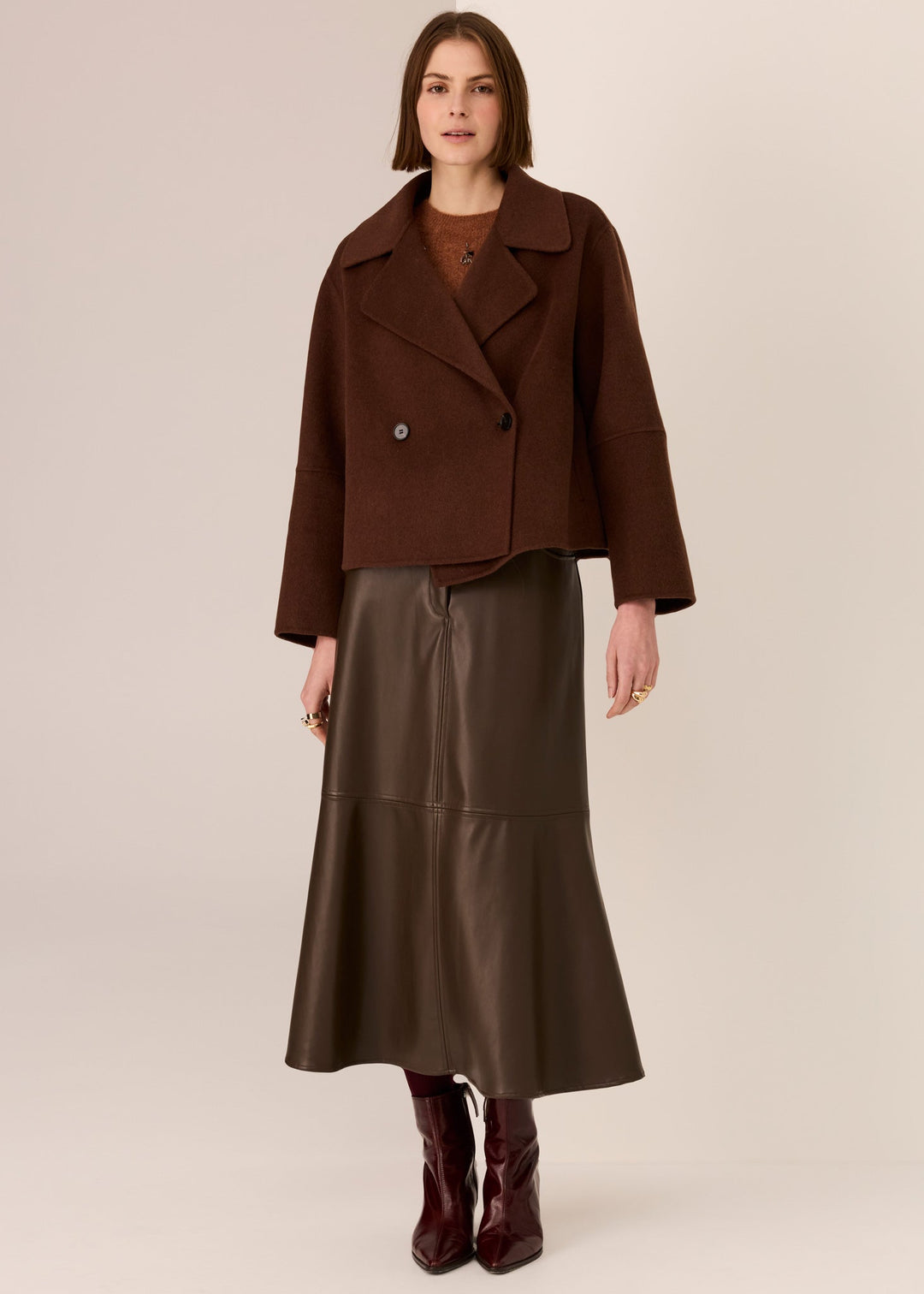 POL Clothing | Cohen Cropped Wool Coat | Walnut