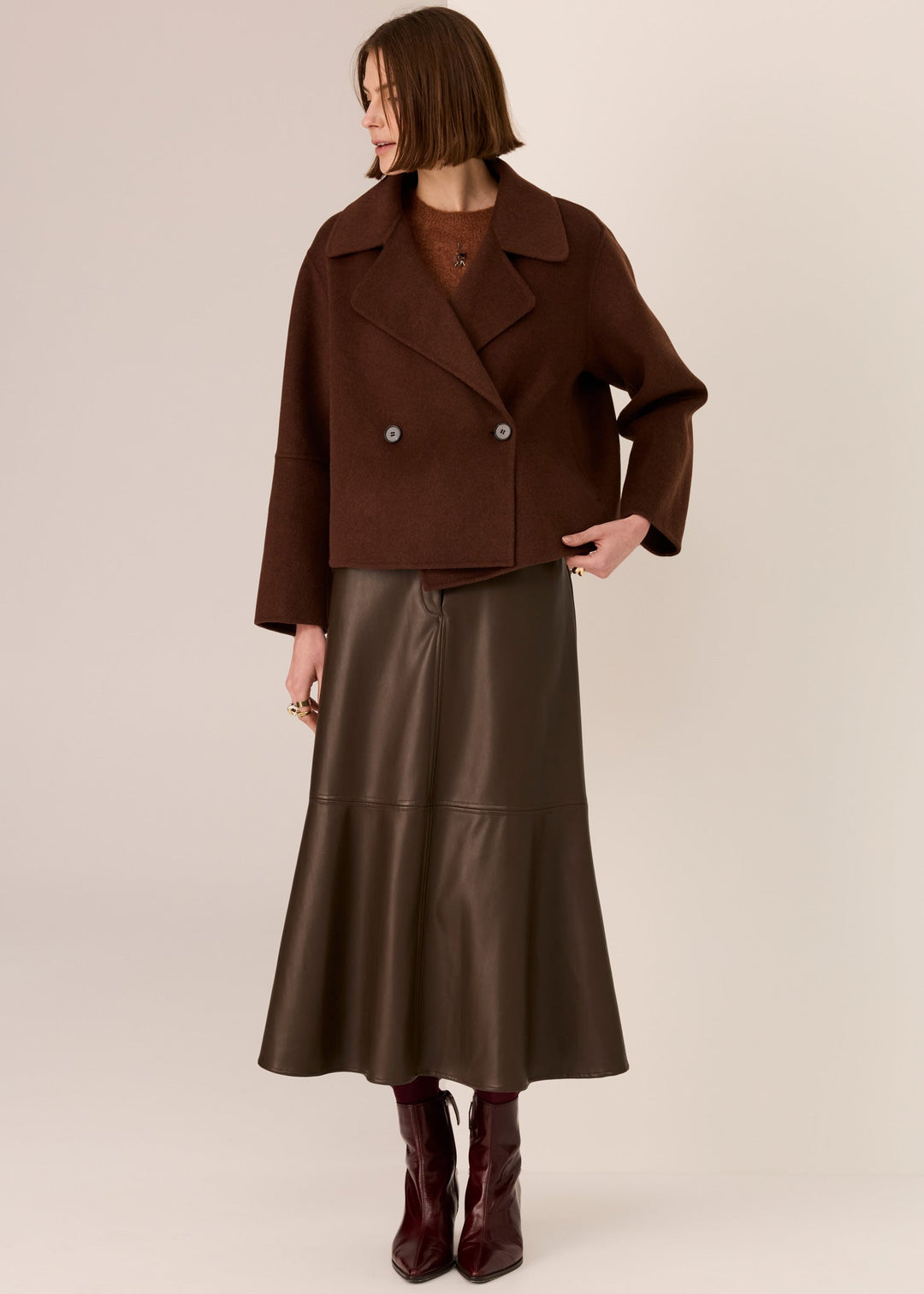 POL Clothing | Cohen Cropped Wool Coat | Walnut