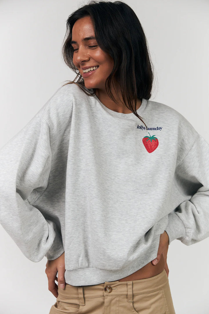 Lollys Laundry I Sydney Strawberry Sweatshirt I Light Grey Melange - Dutch Hideout