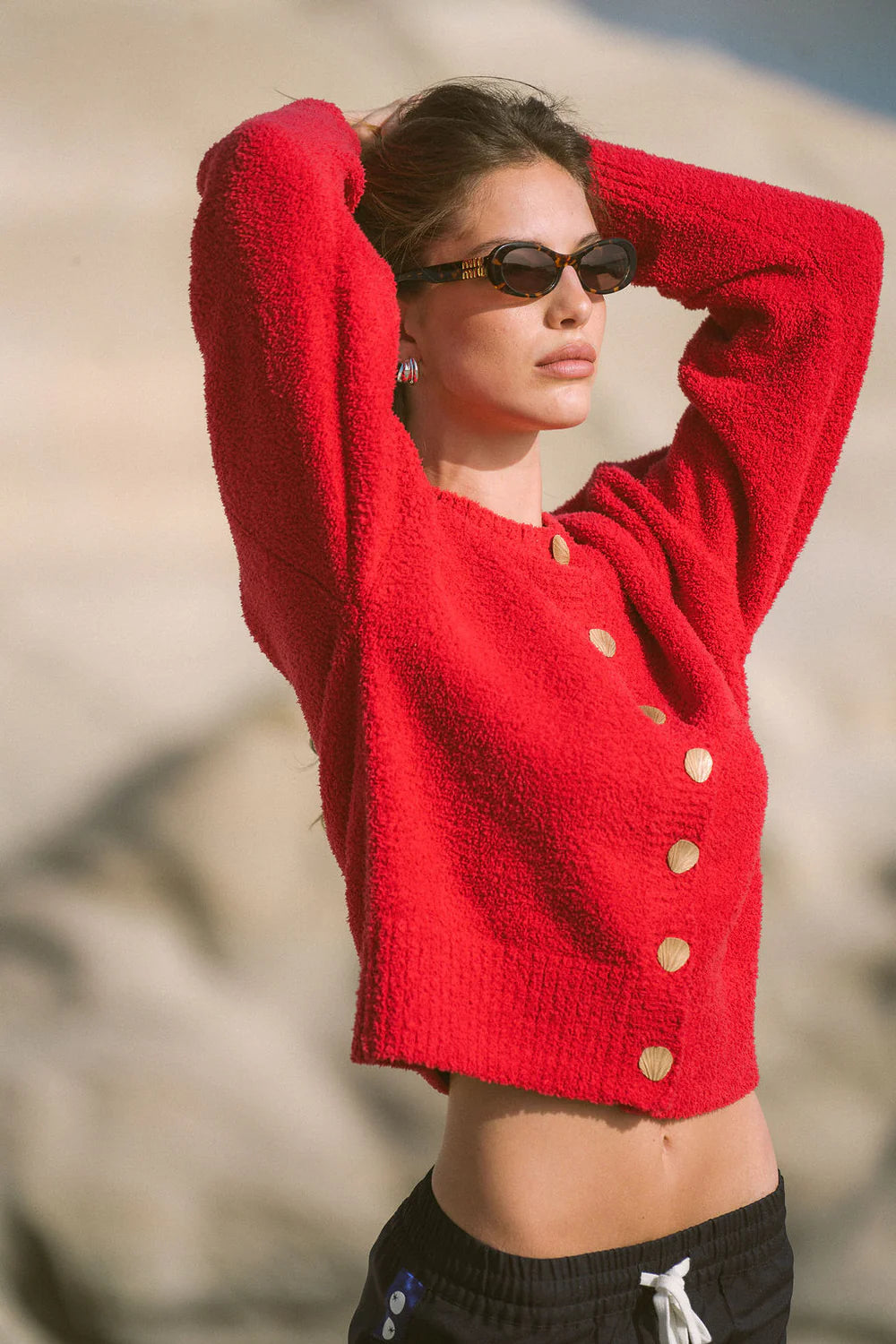 ARAMINTA JAMES I AIMES SHELL CARDIGAN I DEEP CORAL