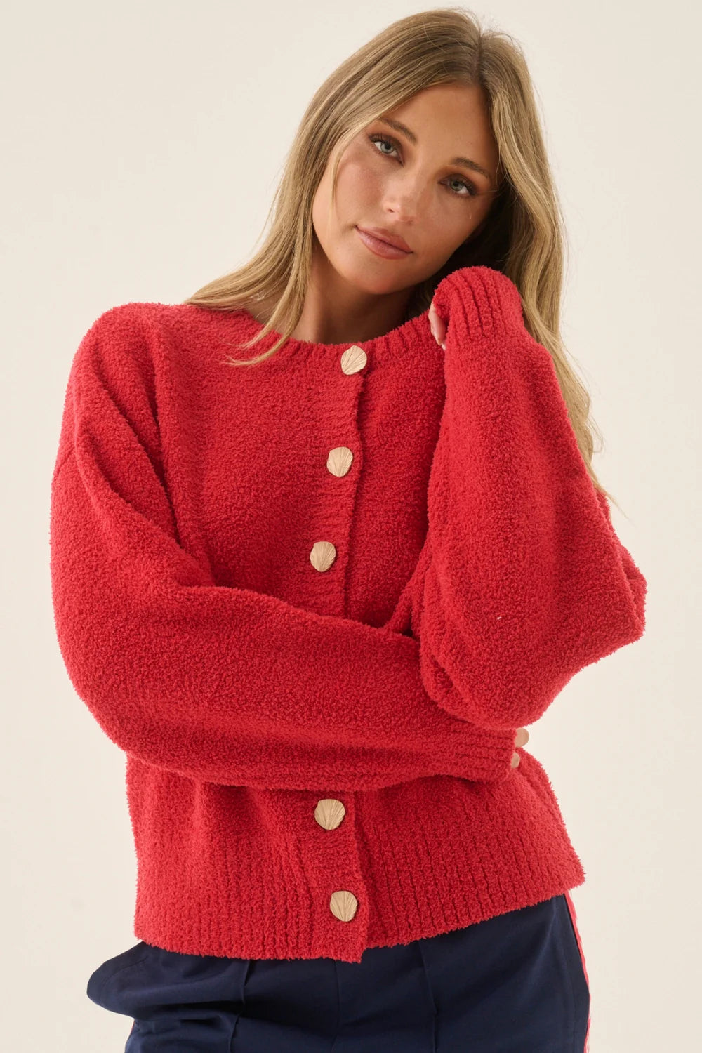 ARAMINTA JAMES I AIMES SHELL CARDIGAN I DEEP CORAL
