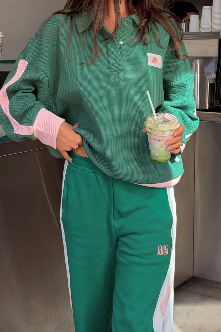 I WAFFLE SPLICE SWEATSHIRT  I SAGE GREEN ARAMINTA JAMES