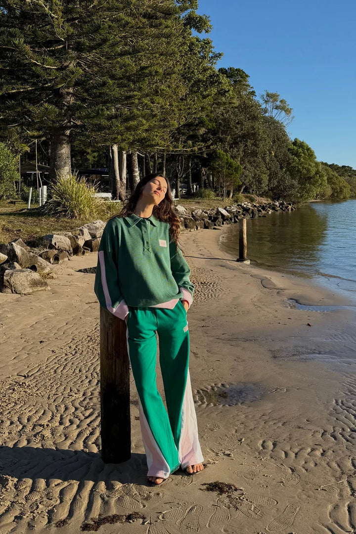 I WAFFLE SPLICE SWEATSHIRT  I SAGE GREEN ARAMINTA JAMES