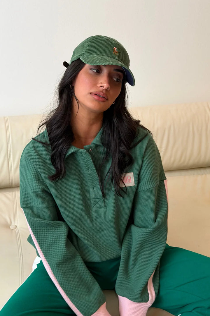 I WAFFLE SPLICE SWEATSHIRT  I SAGE GREEN ARAMINTA JAMES