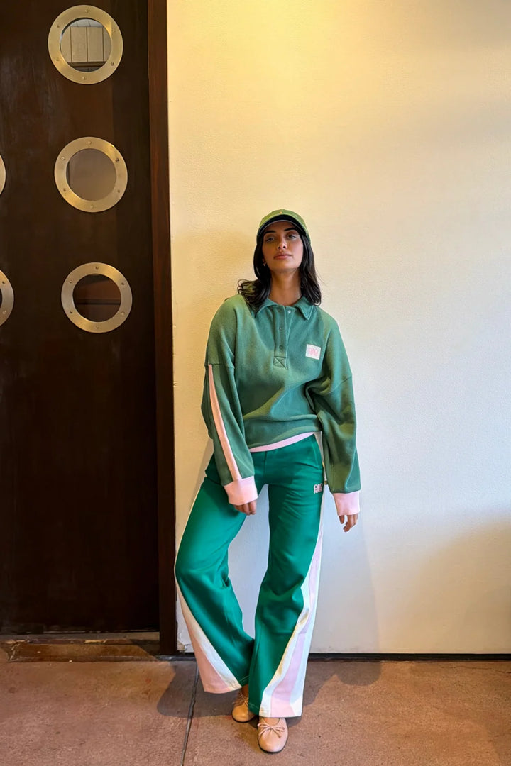 I WAFFLE SPLICE SWEATSHIRT  I SAGE GREEN ARAMINTA JAMES