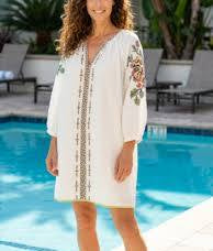 Place du Soleil | White Floral Rosa/Green Embroidered Dress