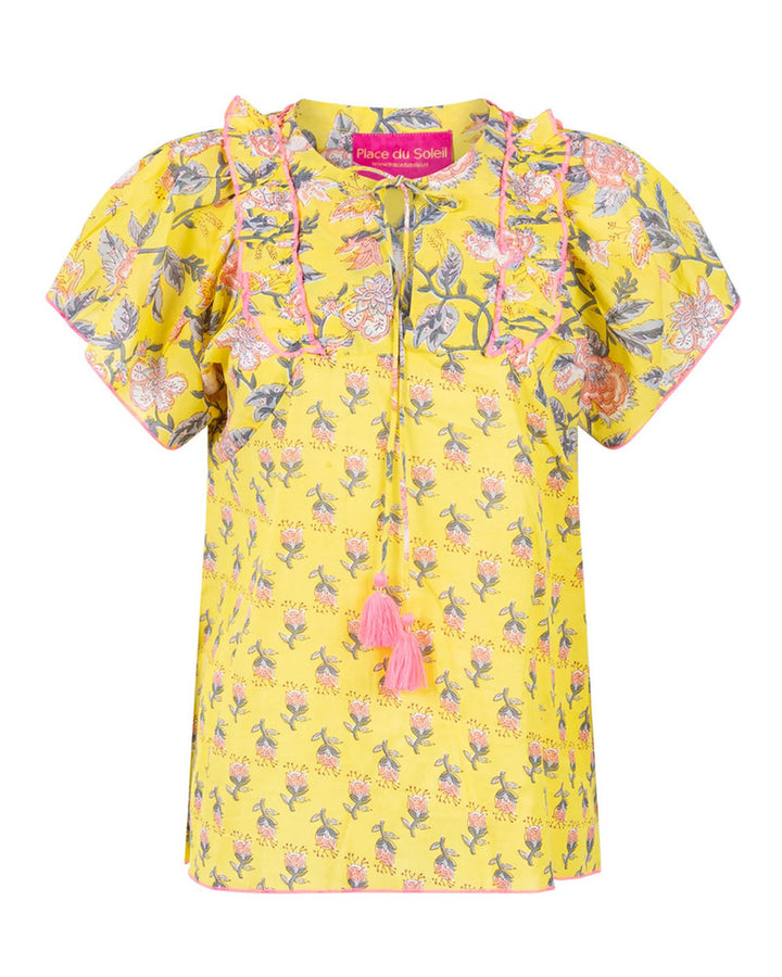 Place du Soleil | Yellow Double Print Blouse Boho Summer Top