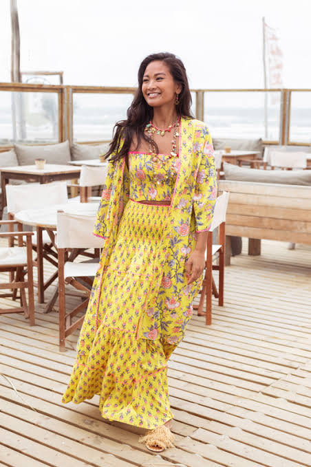 Place du Soleil | Yellow Floral Long Maxi Skirt