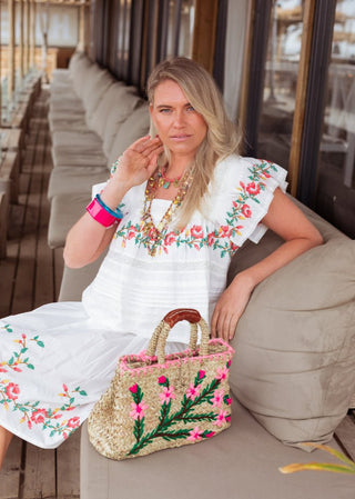 Place du Soleil | White Floral Embroidered Frill Blouse