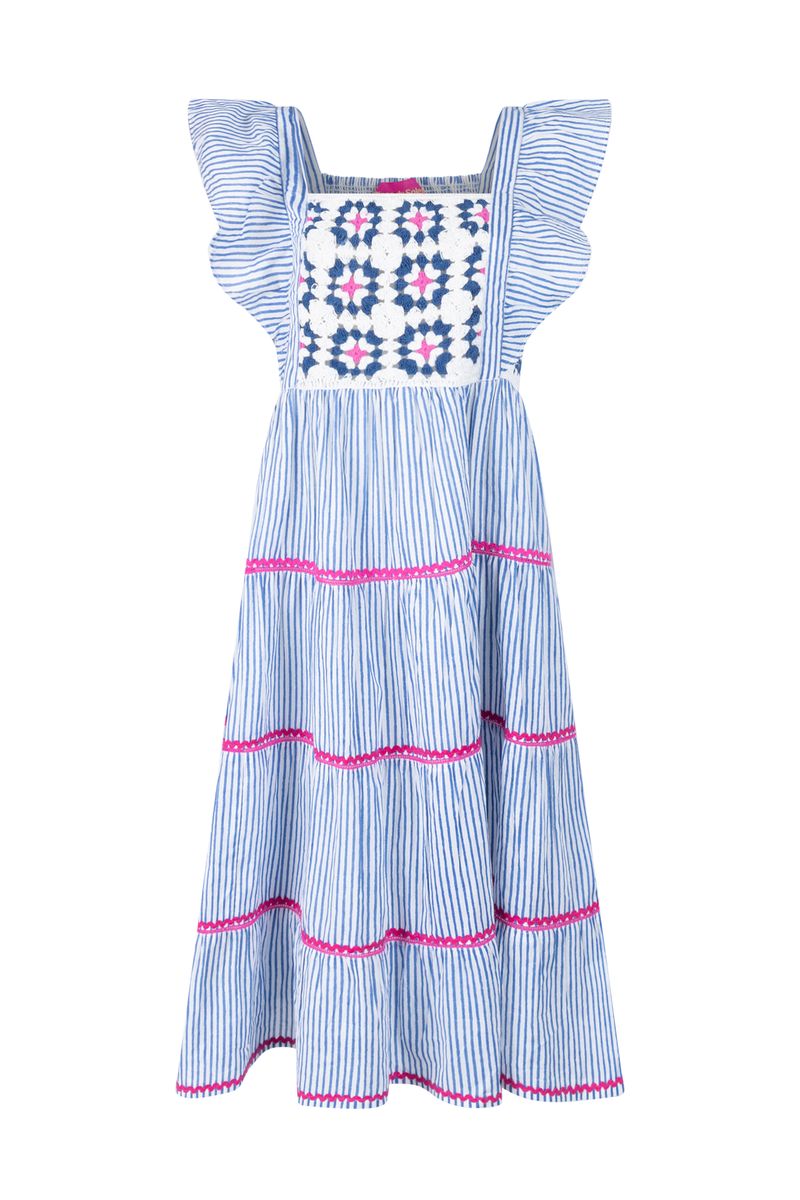 Blue White Stripe Dress with Crochet