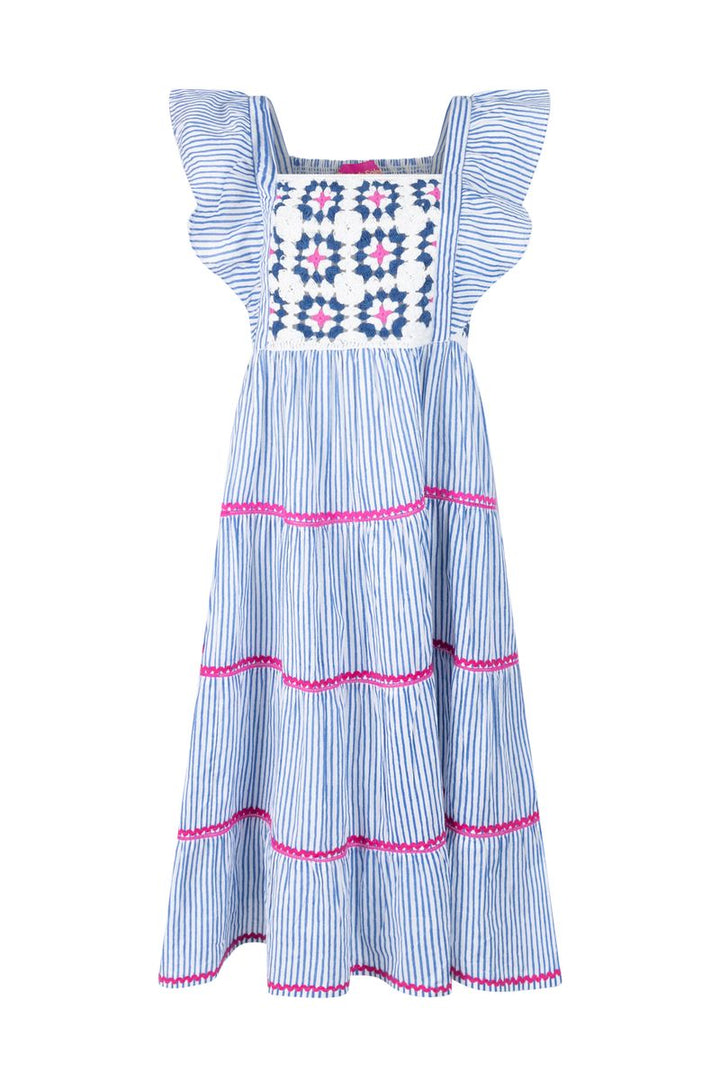Blue White Stripe Dress with Crochet