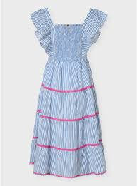 Blue White Stripe Dress with Crochet