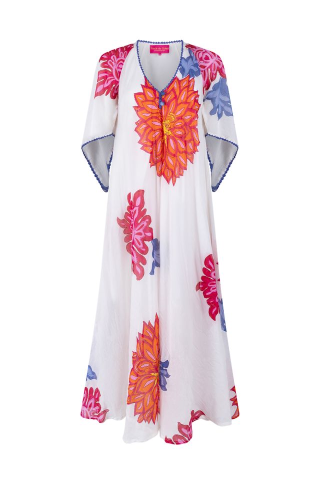 White Big Flowers Long Dress