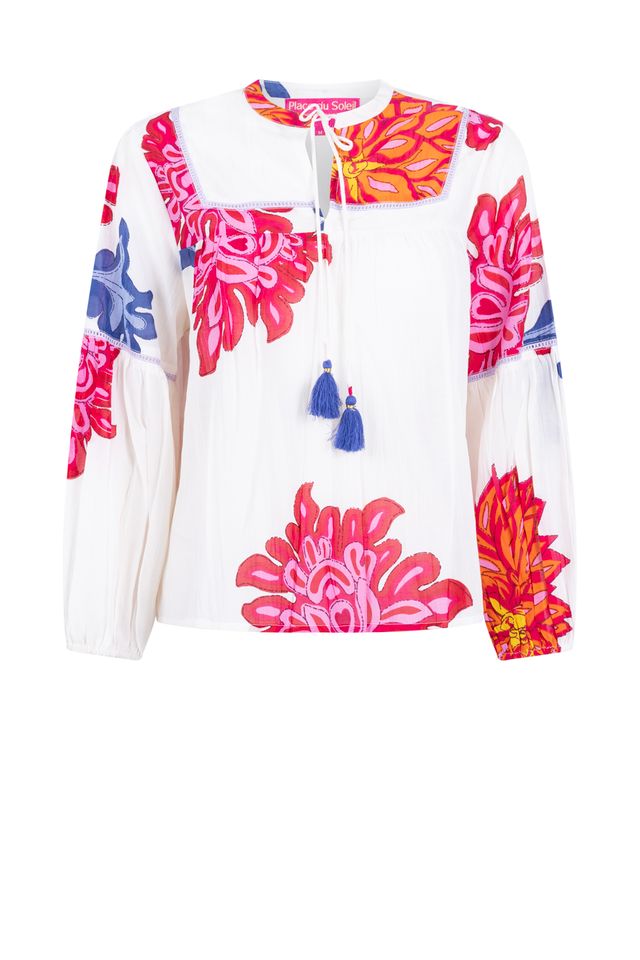 Place du Soleil | White big flower blouse