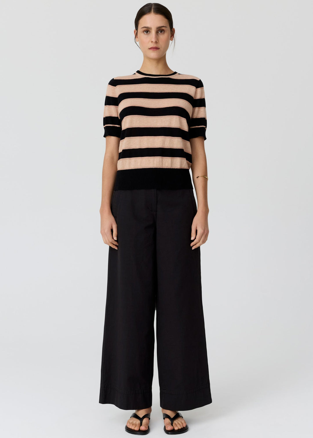 Pol Clothing - Darcey Stripe Knit Tee | Black / Pink/Pink