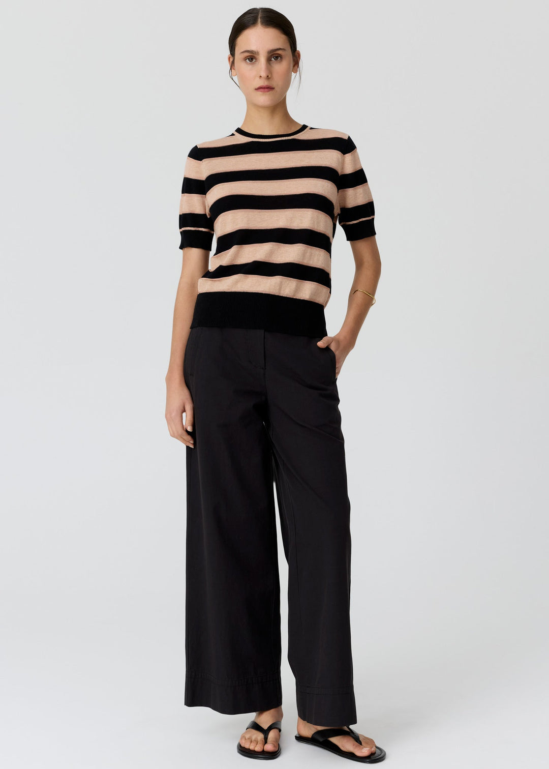 Pol Clothing - Darcey Stripe Knit Tee | Black / Pink/Pink