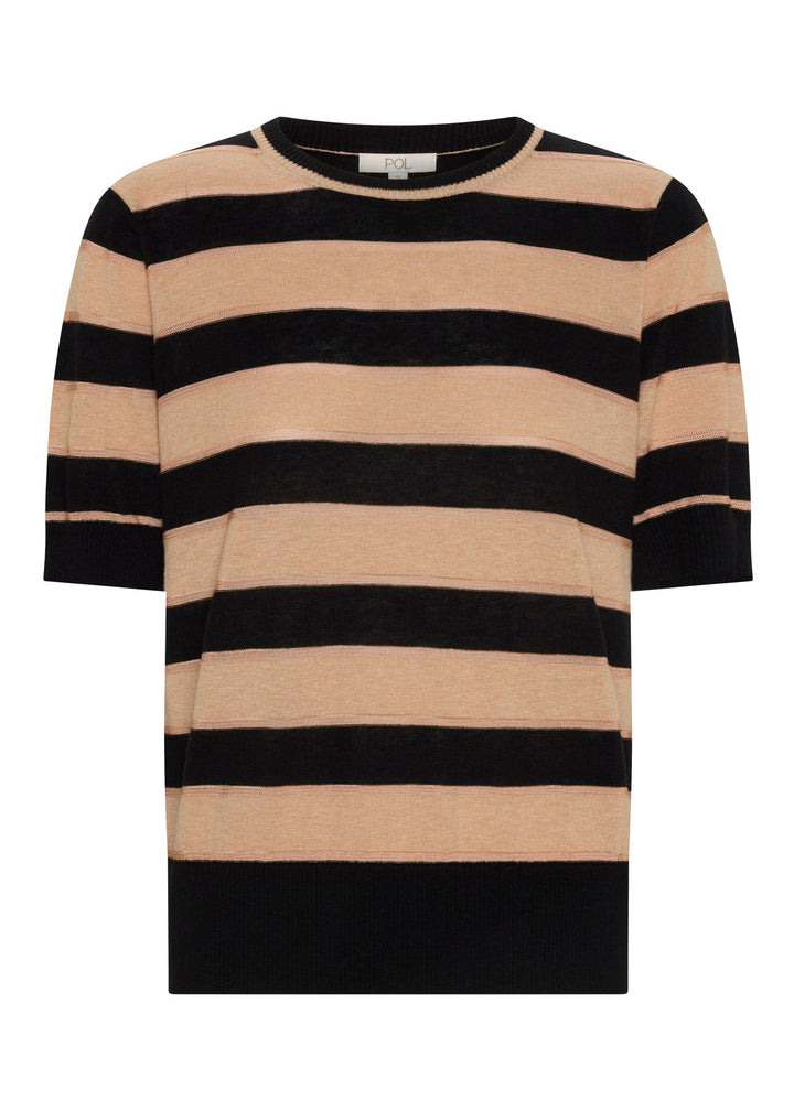 Pol Clothing - Darcey Stripe Knit Tee | Black / Pink/Pink