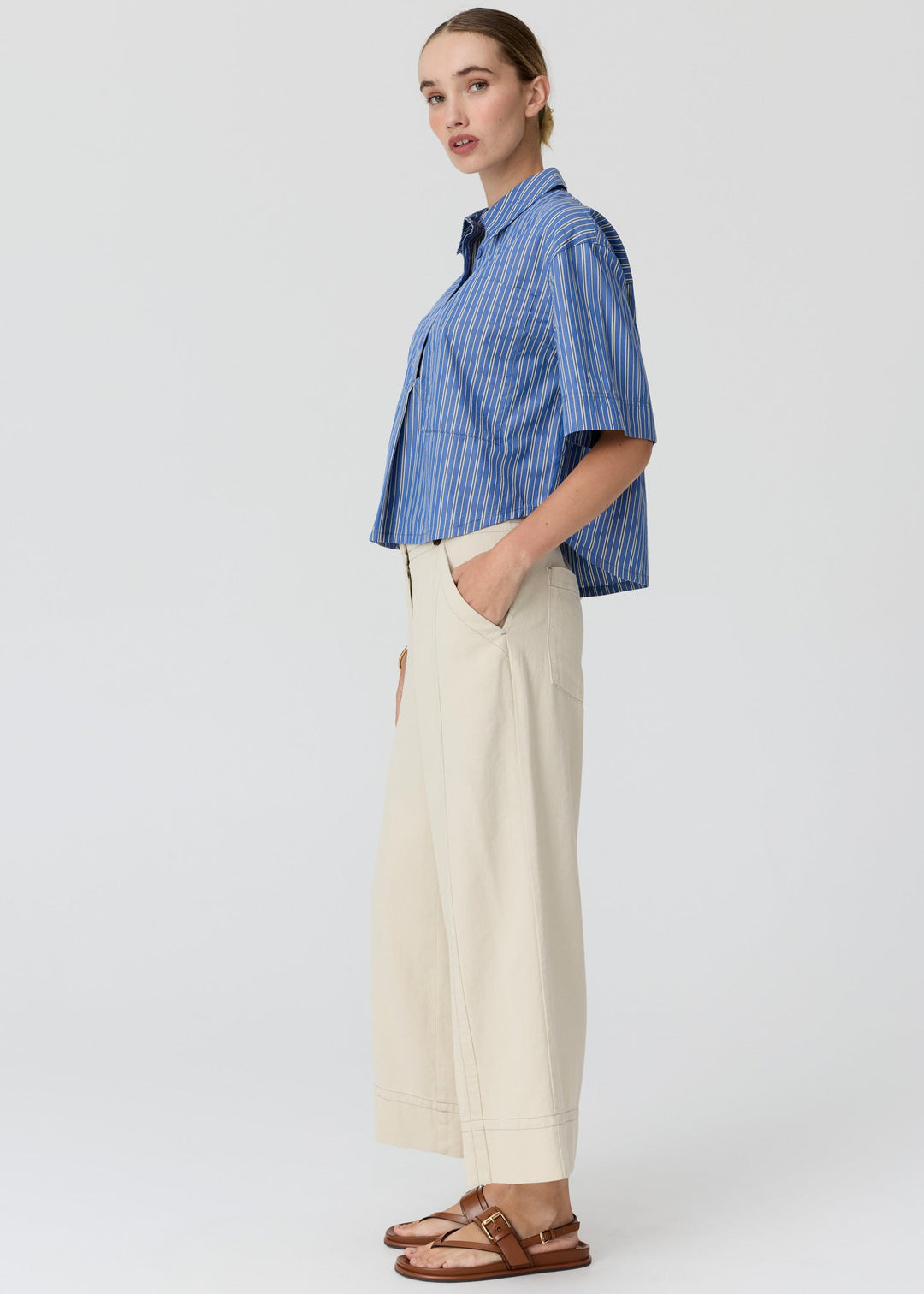 POL Clothing | Aubin Camp Shirt | Blue/Butter