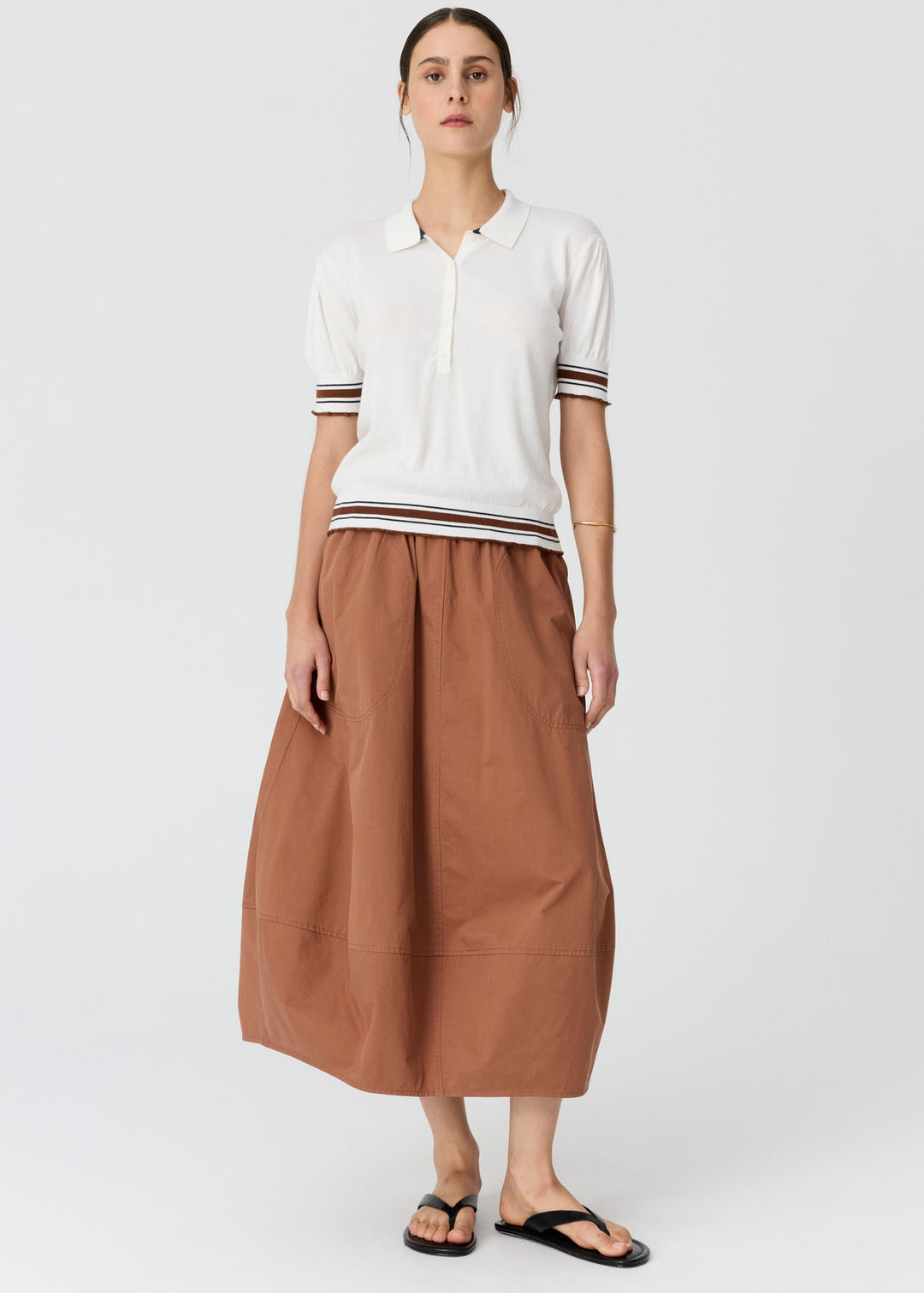 POL Clothing  | Dahlia Knit Polo | White/Toffee