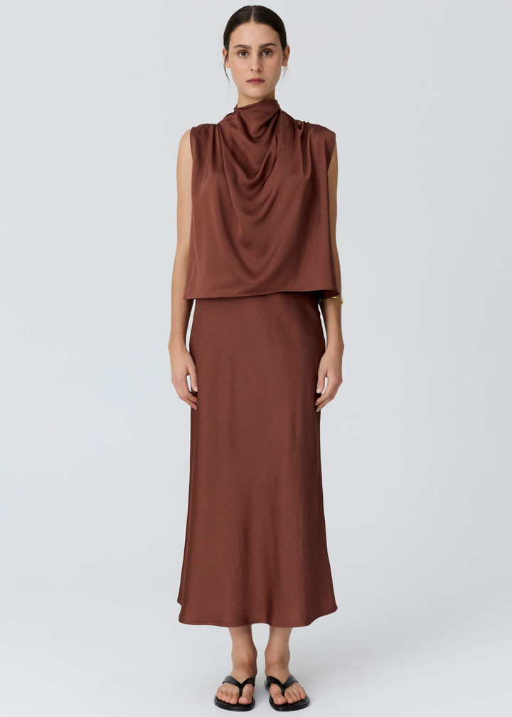POL Clothing | Innes Tie Neck Top | Toffee