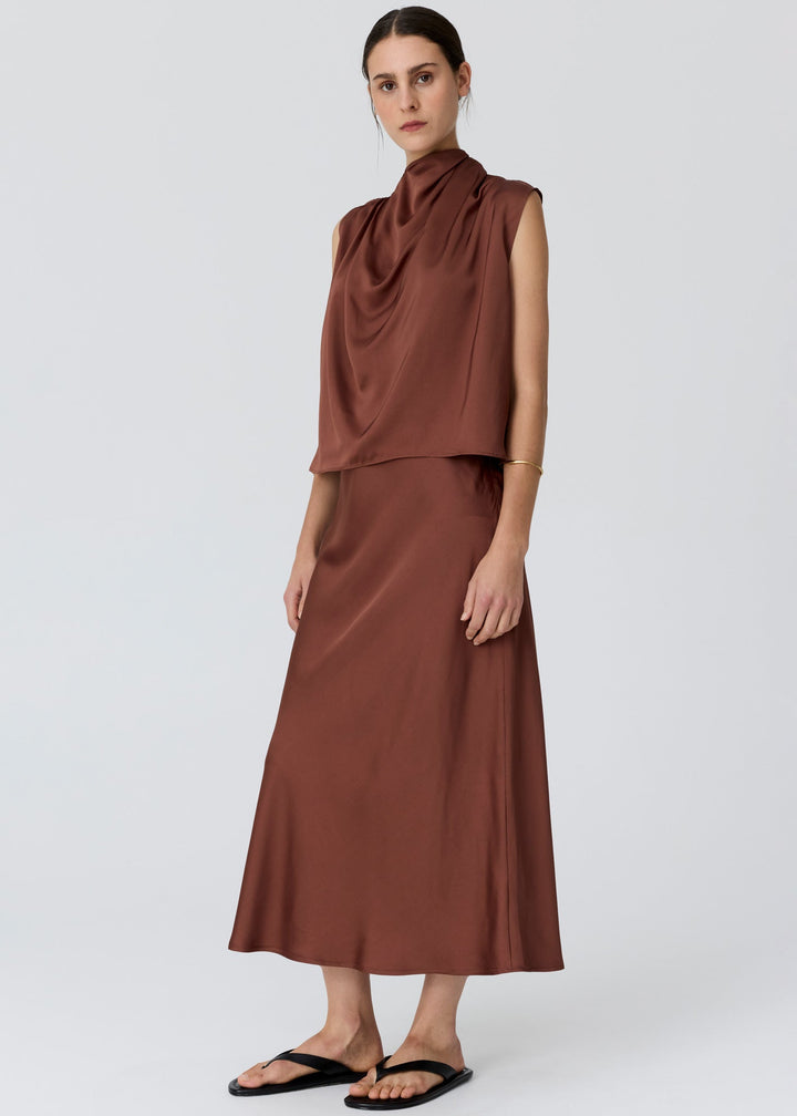 POL Clothing | Innes Tie Neck Top | Toffee