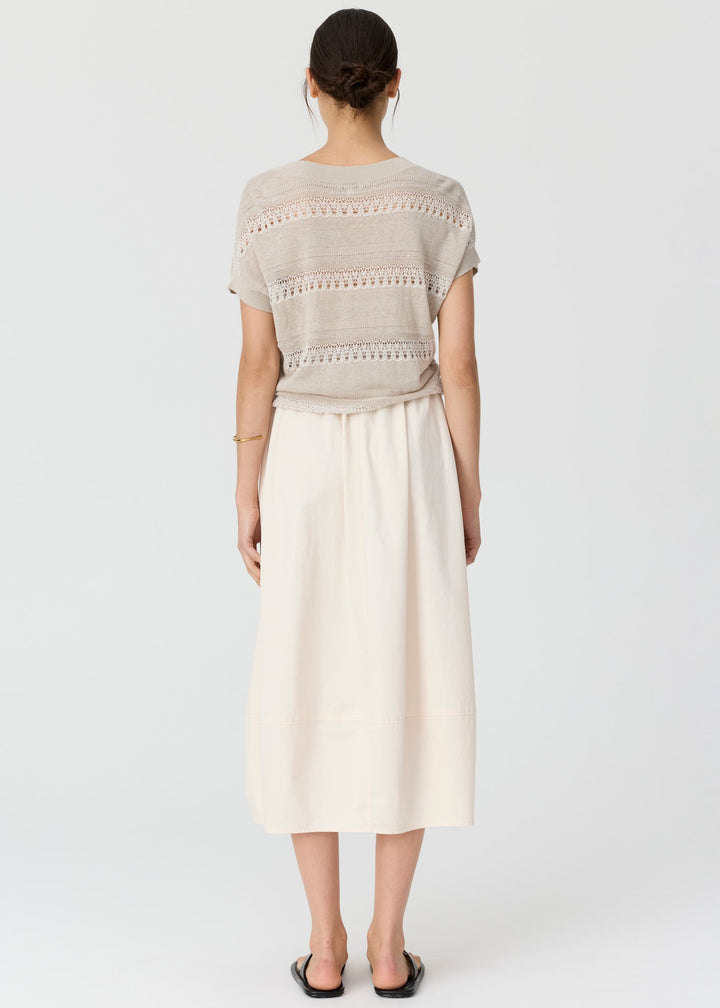 POL Clothing  | Liana V-neck Pointelle Knit | Pebble/Chalk