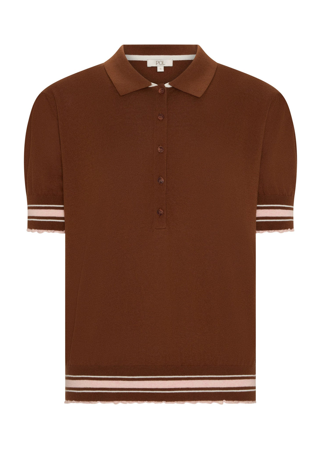 POL Clothing  | Dahlia Knit Polo | Toffee/Pink