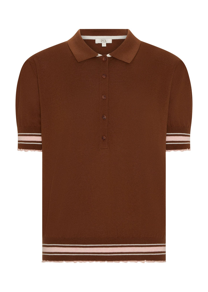 POL Clothing  | Dahlia Knit Polo | Toffee/Pink