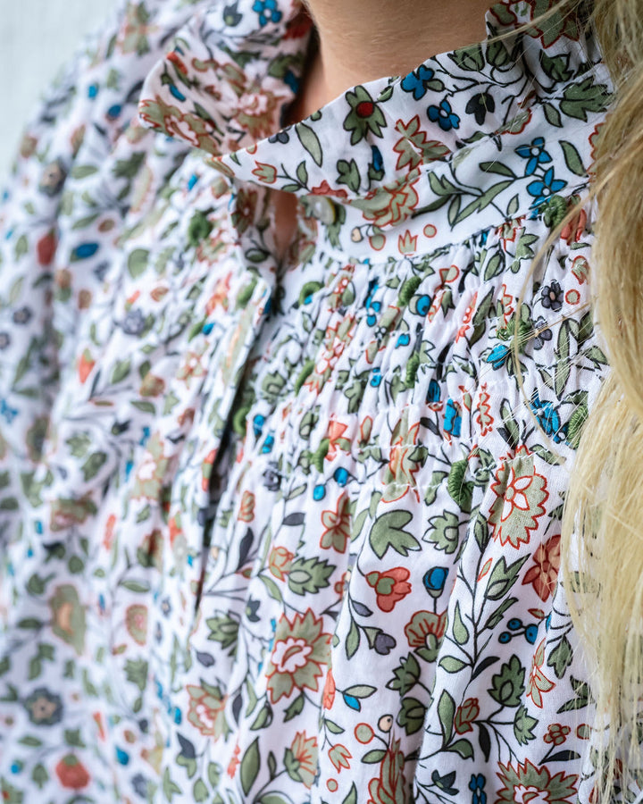Mandalay Designs | Vintage Floral Smock Top - White Multi