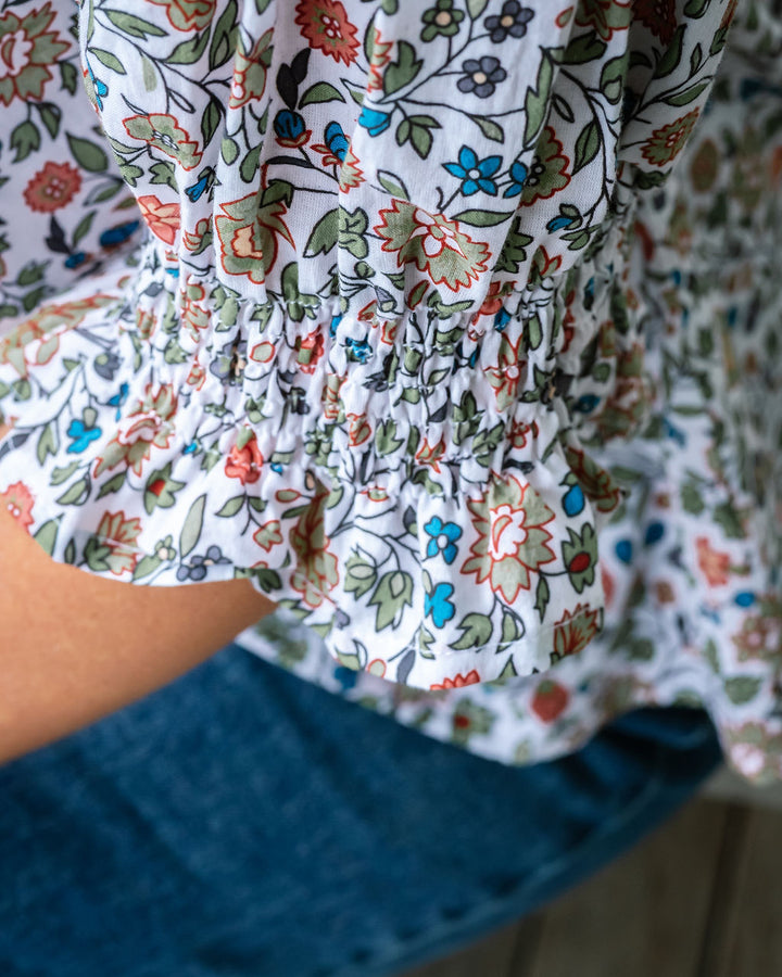 Mandalay Designs | Vintage Floral Smock Top - White Multi